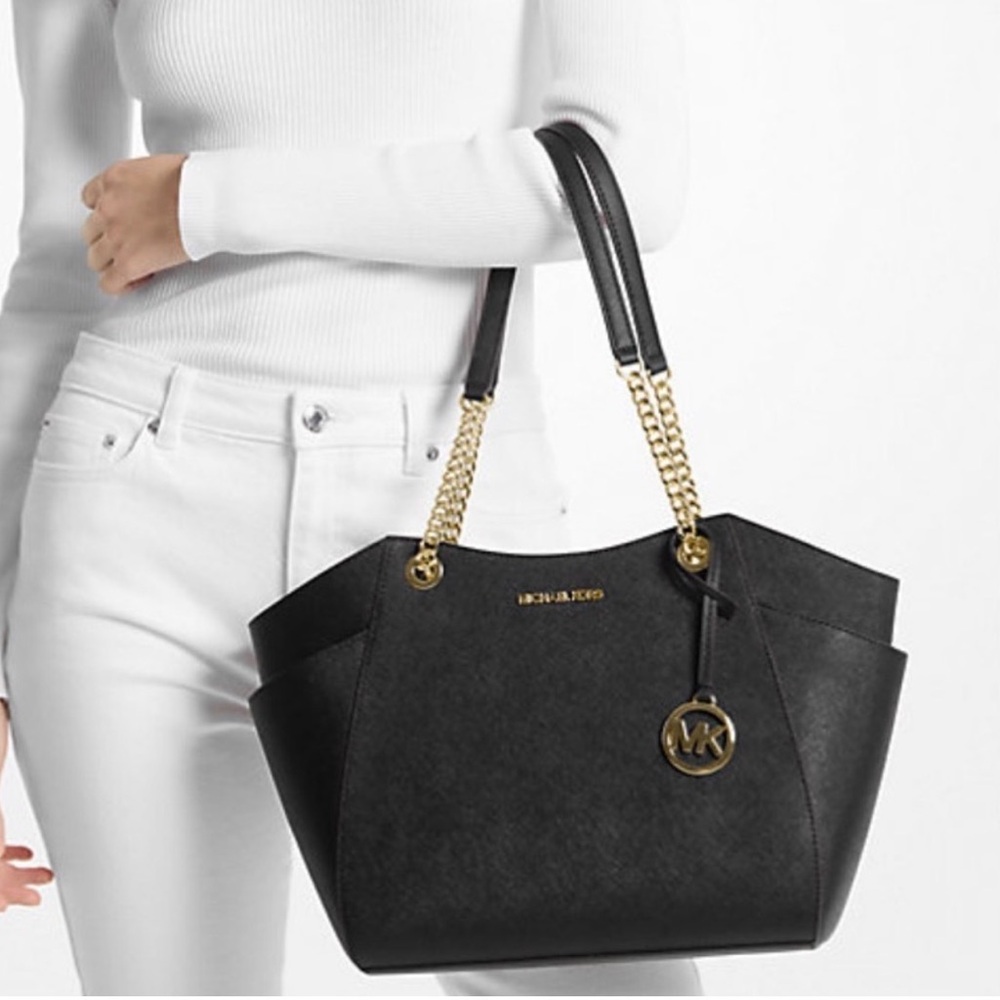 Michael Kors Black Shoulder Bag w/Gold Accents/ Jet Set Tote MK, Authentic New - Picture 2 of 8